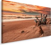 Schilderij - Prachtige zonsondergang op het strand, wanddecoratie, premium print