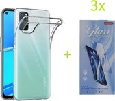 Oppo A52 / Oppo A72 / Oppo A92 Hoesje Transparant TPU Silicone Soft Case + 3X Tempered Glass Screenprotector