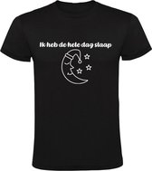 Ik heb de hele dag slaap Heren t-shirt | moe | lui | maan en sterren | slaapzak | Zwart