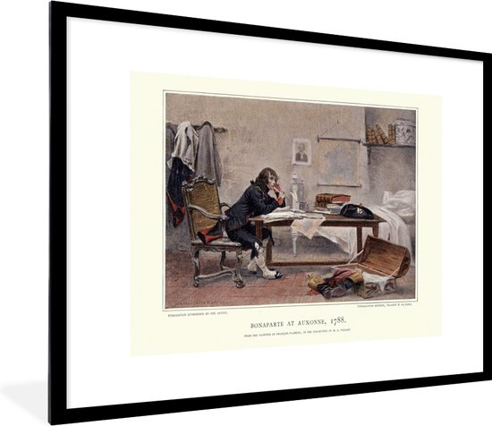 Fotolijst incl. Poster - Illustratie van Napoleon Bonaparte aan een tafel - 80x60 cm - Posterlijst