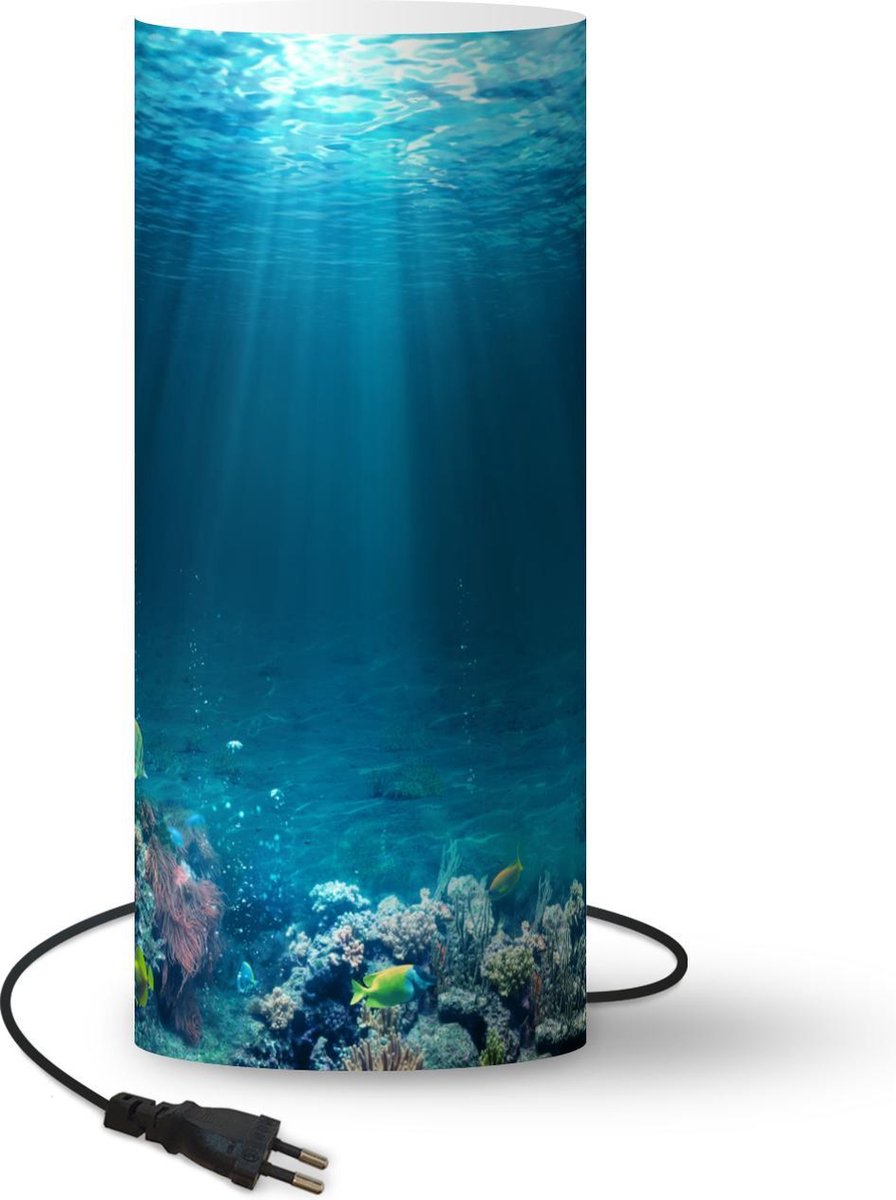 Lamp - Nachtlampje - Tafellamp slaapkamer - Oceaan - Vis - Koraal - 33 cm hoog - Ø14.3 cm - Inclusief LED lamp
