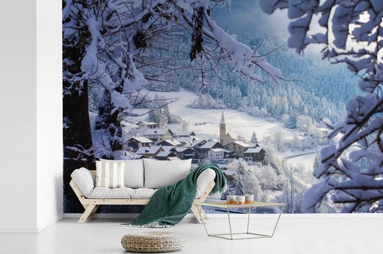 Behang - Fotobehang Alpen - Sneeuw - Dorp - Breedte 360 cm x hoogte 240 cm  | bol