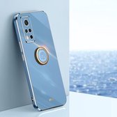 Voor Honor V40 5G XINLI Rechte 6D Plating Gouden Rand TPU Shockproof Case met Ring Houder (Celestial Blue)