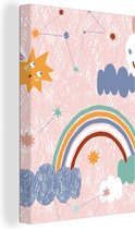 Canvas Schilderij Regenboog - Kinderen - Wolken - 20x30 cm - Wanddecoratie