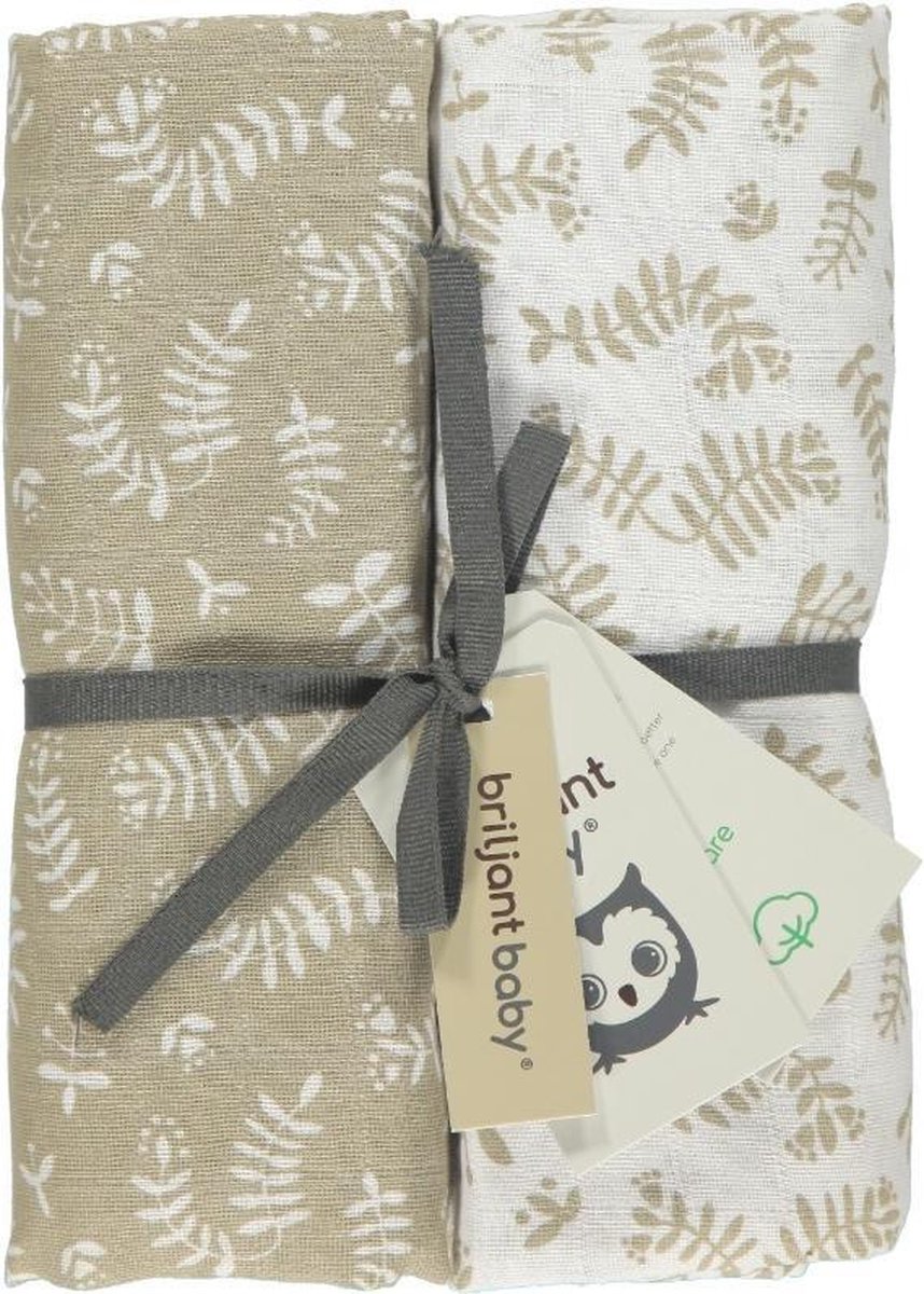 Briljant Baby Inbakerdoek Swaddle Hydrofiel 120 x 120 - Botanic - Zand - 2 Stuks Briljant Baby Inbakerdoek Swaddle Hydrofiel 120 x 120 - Botanic - Zand - 2 Stuks