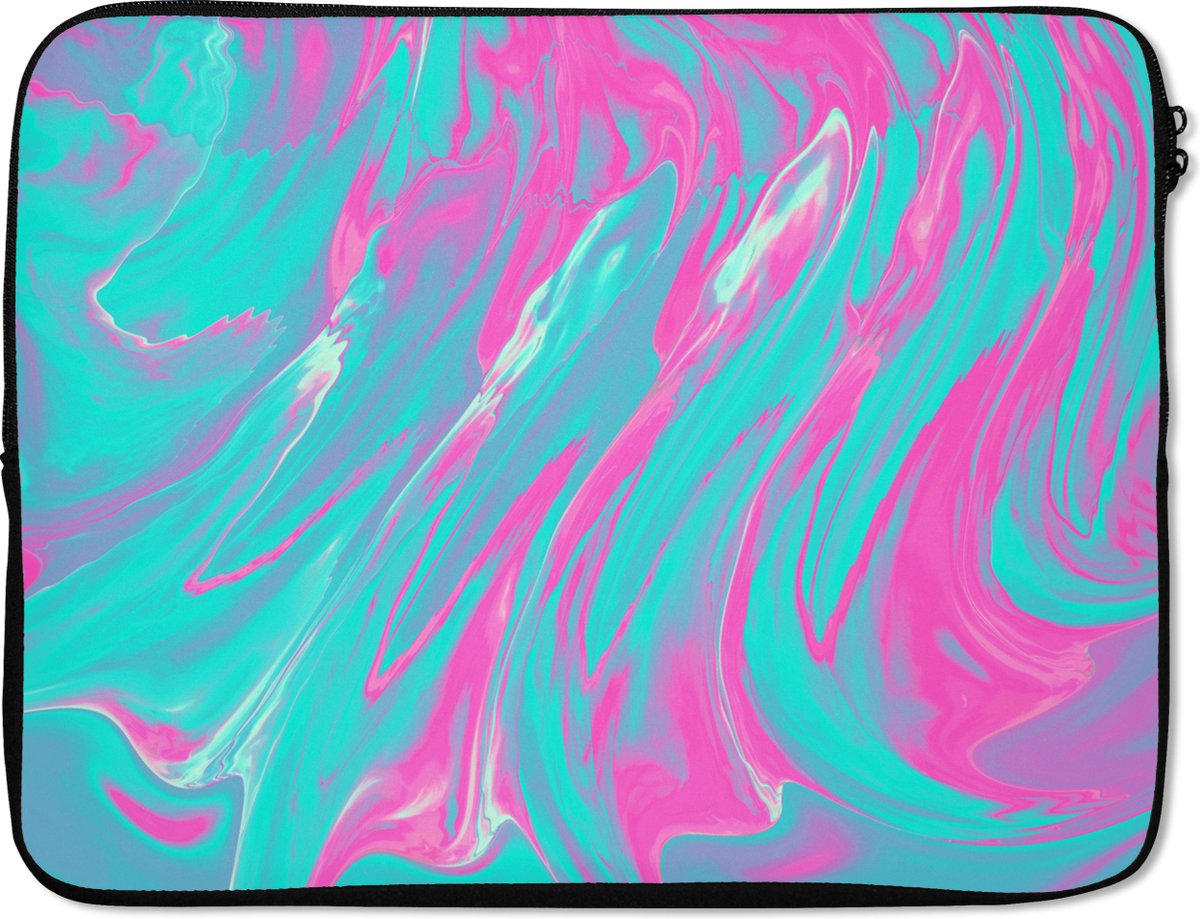 Laptophoes 14 inch - Kunst - Roze - Blauw - Psychedelisch - Laptop sleeve - Binnenmaat 33x23 cm - Zwarte achterkant