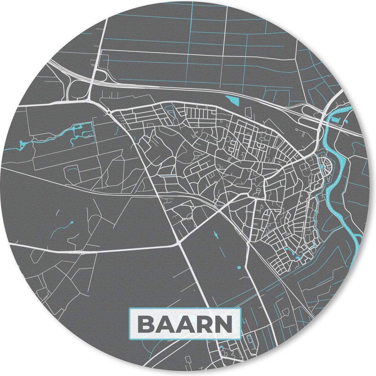 Muismat - Mousepad - Rond - Plattegrond - Baarn - Grijs - Blauw - 20x20 cm - Ronde muismat