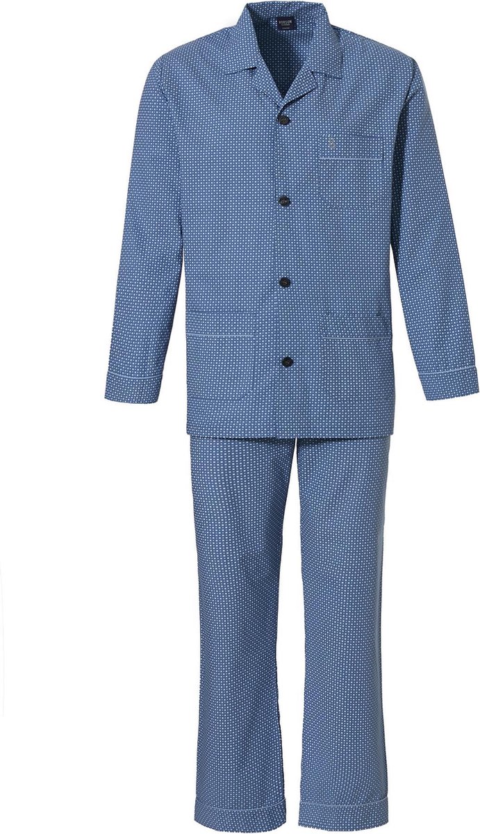 Robson Heren pyjama katoen knoopsluiting Jason - 68 - Blauw