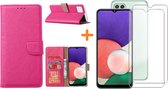 Hoesje Geschikt Voor Samsung Galaxy A22 5G hoesje bookcase Pink Met screenprotector / 2X tempered glass