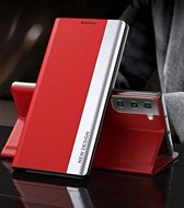 Voor Samsung Galaxy S21+ 5G Side Gegalvaniseerde Magnetische Ultradunne Horizontale Flip Leather Case met Houder (Rood)