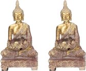 Set van 2x stuks goud boeddha beeldje met waxine/theelicht houder 18 cm - Woondecoratie - Kaarsenhouder