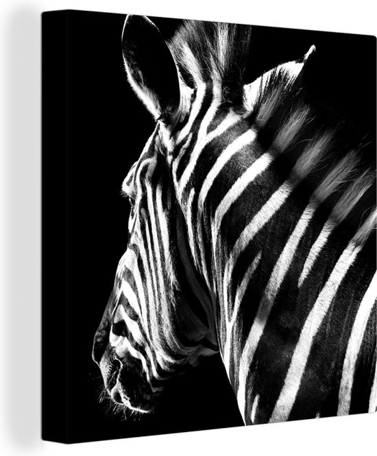 Canvas Schilderij Zebra - Dier - Wit - zwart wit - 20x20 cm - Wanddecoratie