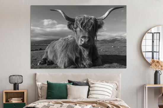 Peinture sur toile Highlander écossais - noir et blanc - 150x100 cm - Décoration murale