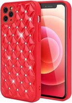 iPhone 12 Pro Max Luxe Diamanten Back Cover Hoesje - Siliconen - Diamantpatroon - Back Cover - Apple iPhone 12 Pro Max - Rood
