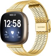 Stalen Smartwatch bandje - Geschikt voor  Fitbit Sense roestvrij stalen band - goud - Strap-it Horlogeband / Polsband / Armband