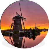 WallCircle - Wandcirkel - Muurcirkel - Molen - Zonsondergang - Wieken - Aluminium - Dibond - ⌀ 90 cm - Binnen en Buiten