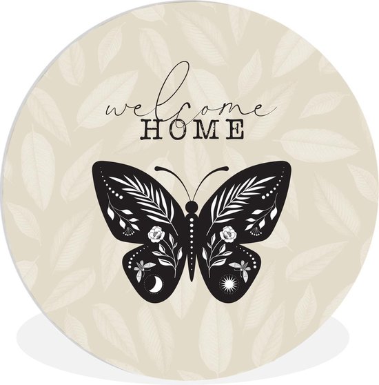 WallCircle - Wandcirkel ⌀ 140 - Quotes - 'Welcome home' - Spreuken - Thuis - Ronde schilderijen woonkamer - Wandbord rond - Muurdecoratie cirkel - Kamer decoratie binnen - Wanddecoratie muurcirkel - Woonaccessoires