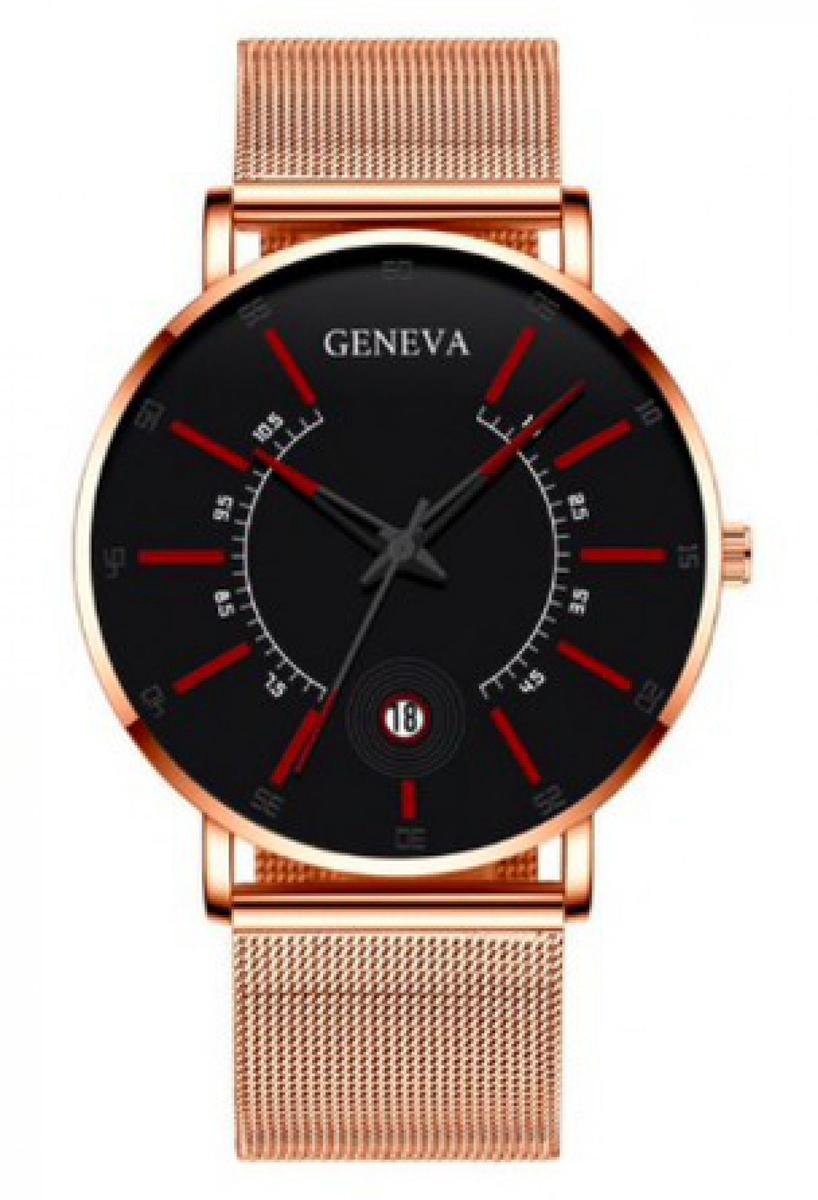 Hidzo Horloge Geneva - Met Datumaanduiding - Ø 40 mm - Rose-Goud-Rood - Staal