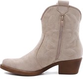 SmileFavorites® Dames Cowboylaarzen met Hak Kort - Suedine - Beige - Maat 38