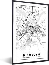 Affiche avec cadre Carte - Nijmegen - Zwart - Wit - 20x30 cm