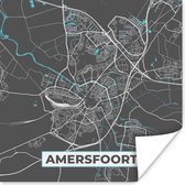 Affiche Carte - Amersfoort - Grijs - Blauw - 50x50 cm