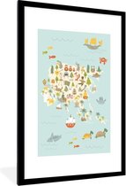 Wereldkaart Kinderen - Kleuren - Azië - Schoolplaat - Kinderkamer - 60x90 cm