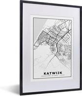 Fotolijst incl. Poster - Kaart - Katwijk - Zwart - Wit - 30x40 cm - Posterlijst
