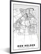 Fotolijst incl. Poster - Kaart - Den Helder - Zwart - Wit - 80x120 cm - Posterlijst