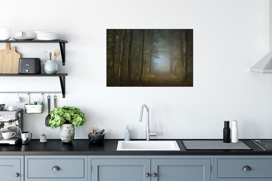 Poster 60x40 cm - Bos - Winter - Mist - Pad met bomen - Bospaden - Posters - Kamer decoratie - Wanddecoratie woonkamer - Muurdecoratie slaapkamer