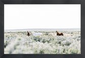 JUNIQE - Poster met houten lijst Wild Horses -13x18 /Grijs & Ivoor