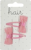 Haarspeldjes Klikklak 4.0cm met Glitter Strikje - Roze - 2 stuks