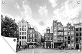 Tuinposter - Tuindoek - Tuinposters buiten - Grachtenpanden Amsterdam - zwart wit - 120x80 cm - Tuin