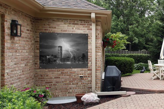 Affiche jardin - Toile Posters de jardin extérieur - Skyline de Chicago avec éclairs - noir et blanc - 120x90 cm - Jardin