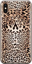 iPhone X/XS hoesje siliconen - Animal print - Soft Case Telefoonhoesje - Luipaardprint - Transparant, Bruin