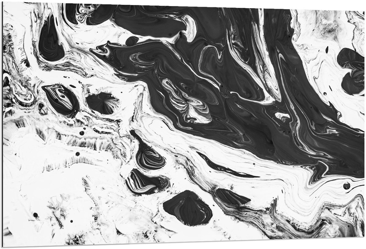 KuijsFotoprint Dibond - Zwart/Witte Verfmengsel - 120x80cm Foto op Aluminium (Met Ophangsysteem)