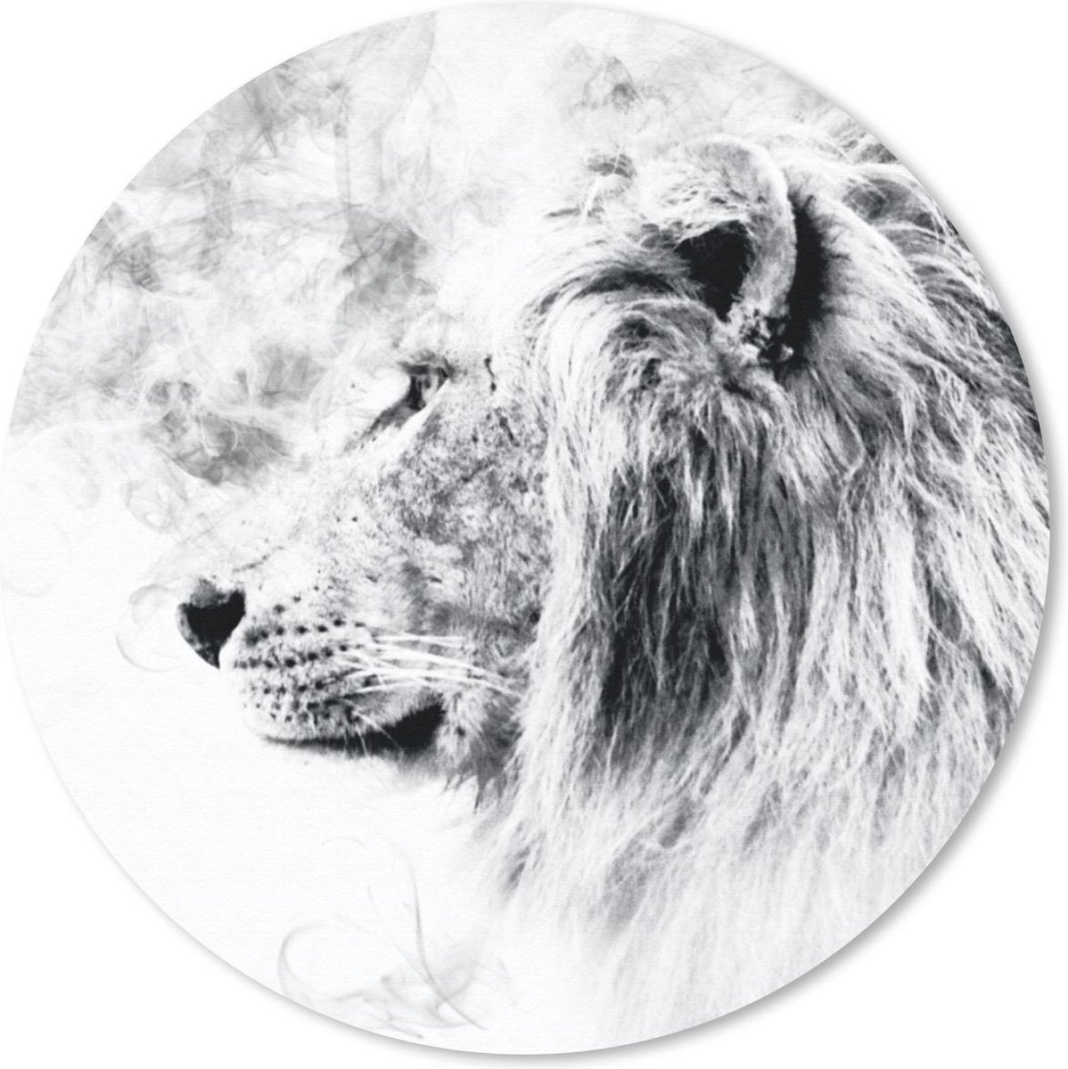 Muismat rond 30x30 cm - Mousepad Leeuw - Zwart - Wit - Lijn - Ronde muismatten