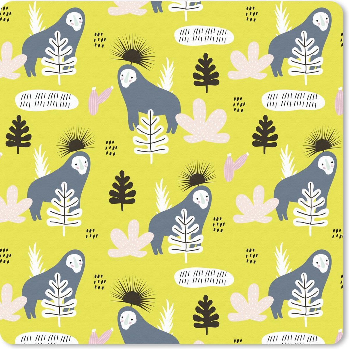Muismat 20x20 cm - Mousepad Jungle - Aap - Bladeren - Geel - Muismatten