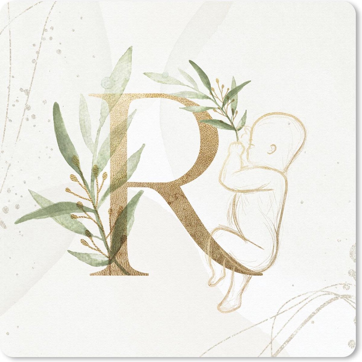 Muismat 20x20 cm - Mousepad Letters - R - Baby - Bladeren - Muismatten