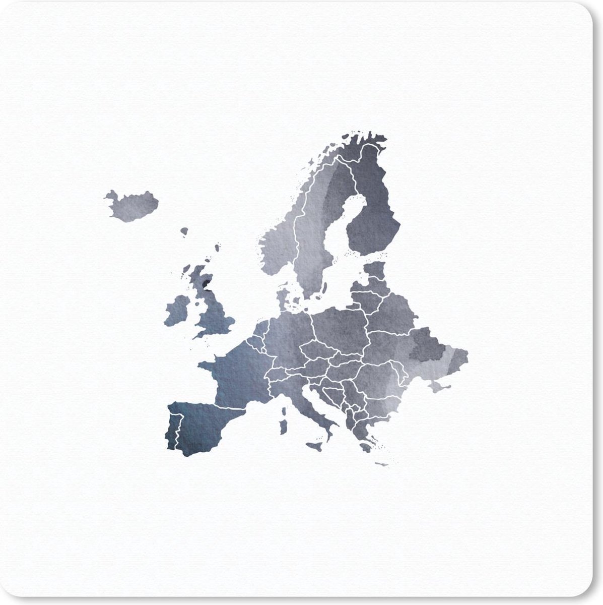 Muismat 20x20 cm - Mousepad Europa - Kaart - Aquarel - Grijs - Muismatten