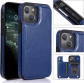 Dubbele gesp schokbestendige PU-beschermhoes met kaartsleuven en houder voor iPhone 13 Pro Max (blauw)