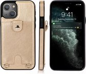 Schokbestendig PU-leer + TPU-beschermhoes met kaartsleuf en lanyard voor iPhone 13 (goud)