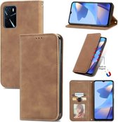 Voor OPPO A16 Retro Skin Feel Business Magnetische Horizontale Flip Leather Case met Houder & Kaartsleuven & Portemonnee & Fotolijst (Brwon)