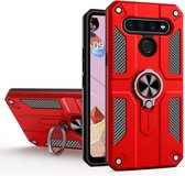 Voor LG K51S koolstofvezelpatroon pc + TPU-beschermhoes met ringhouder (rood)