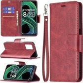 Voor OPPO Realme 8 5G/Realme V13 5G Retro Lamsvacht Textuur Pure Kleur Horizontale Flip PU Lederen Case met Houder & Kaartsleuven & Portemonnee & Lanyard (Rood)