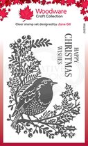 Woodware Clear stamp - Roodborstje en hulst met kerstwens- A6 - Polymeer