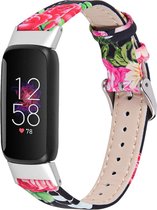YONO Leer Bandje geschikt voor Fitbit Luxe - Vervangende Leren Armband - Bloemen