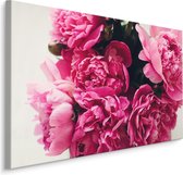 Schilderij - Boeket van Pioen rozen , print op  canvas, premium print , Wanddecoratie