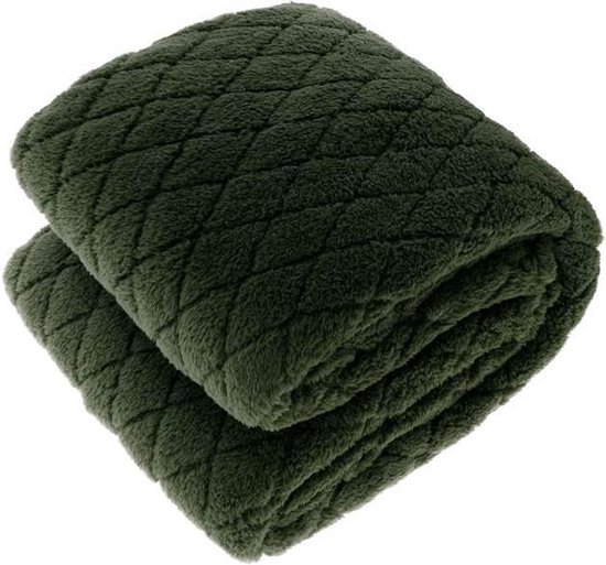 Unique Living Ezra - Fleece - Plaid - XL - 220x240 cm - Dark Green