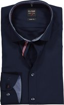 OLYMP Level 5 Body Fit overhemd - mouwlengte 7 - donkerblauw (contrast) - Strijkvriendelijk - Boordmaat: 40