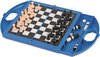 Afbeelding van het spelletje schaken en dammen reisspel 25 cm blauw/zwart/wit